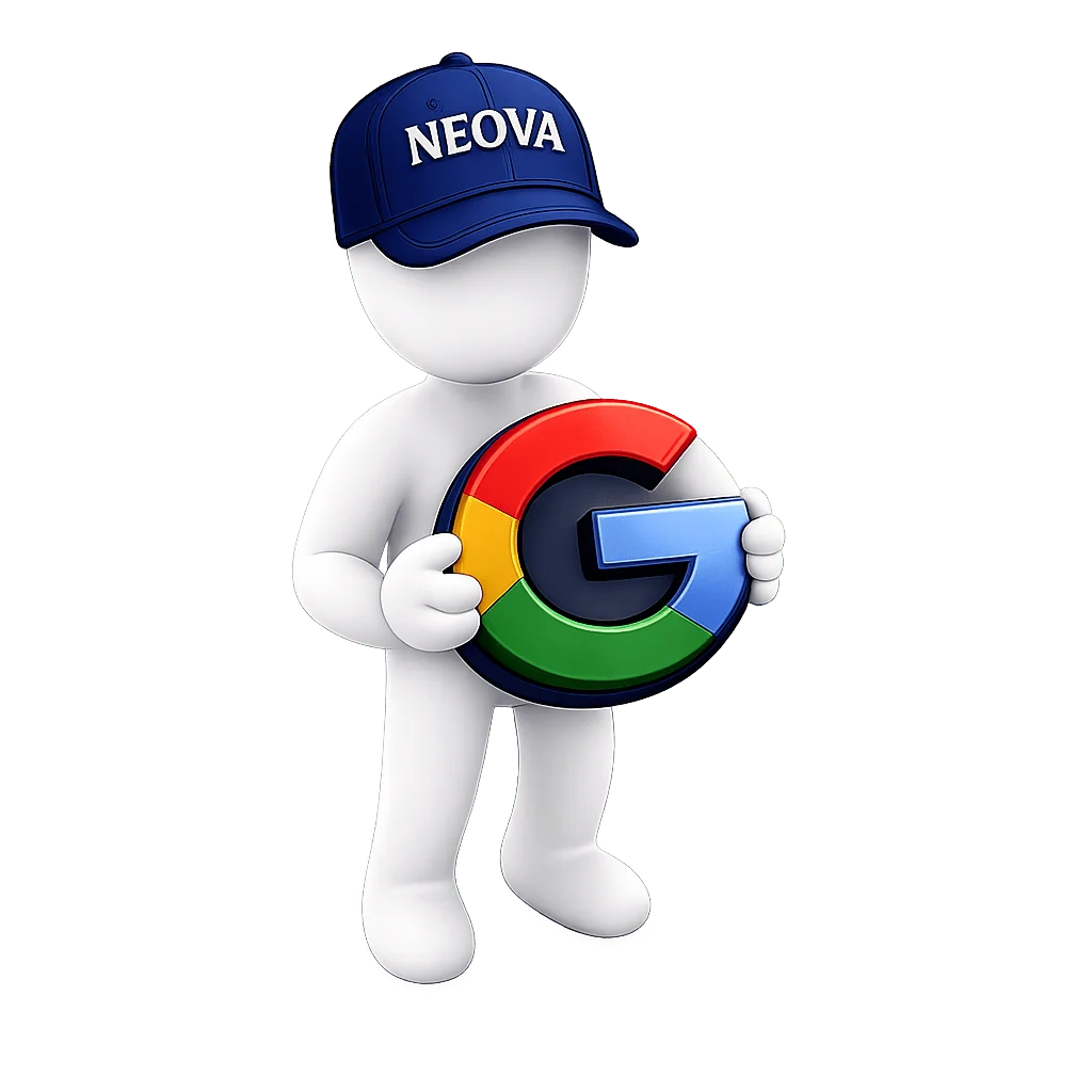 animated man with a blue cap holding a Google logo
